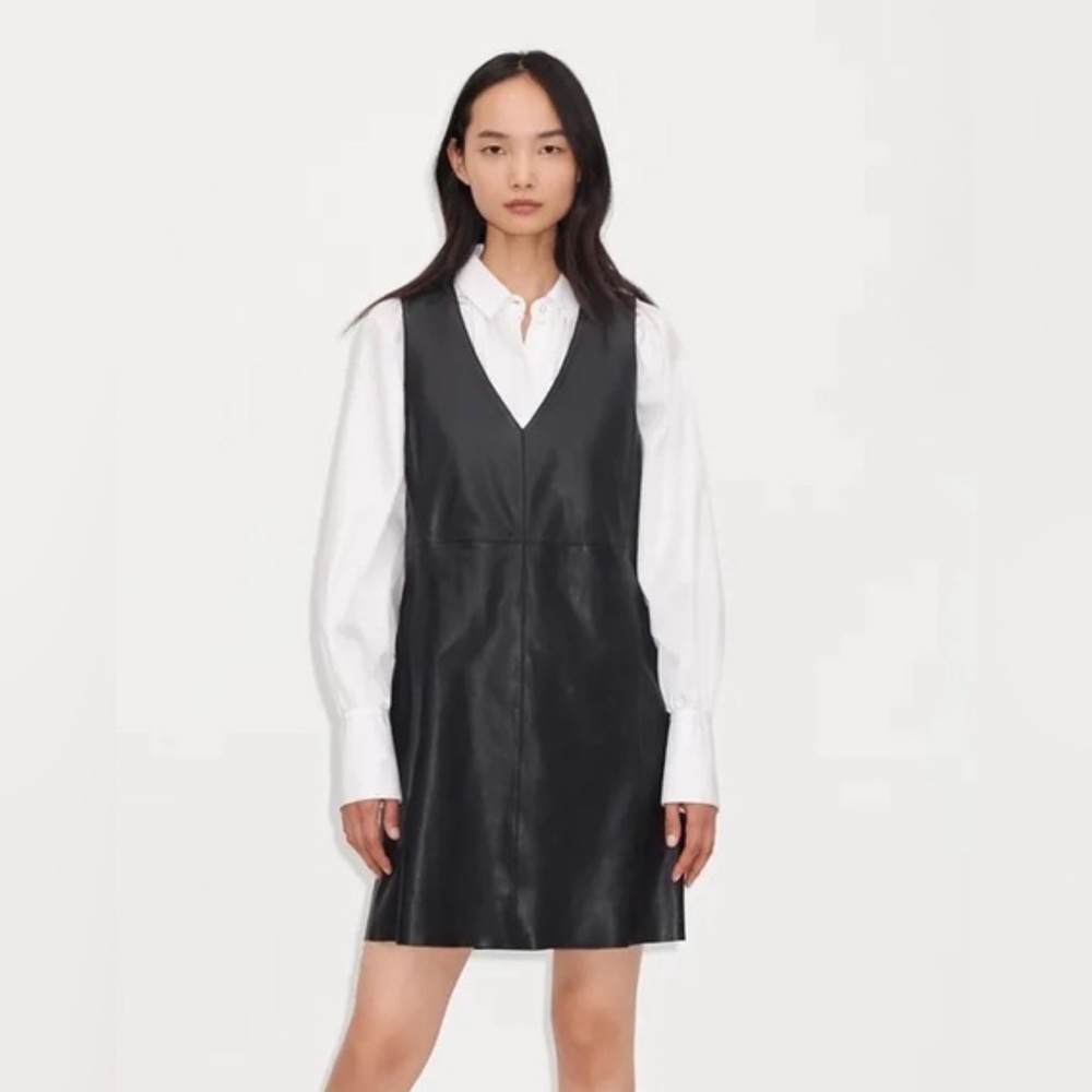 ME+EM Black Leather V-Neck Layering Shift Dress. Amazing quality and so chic!